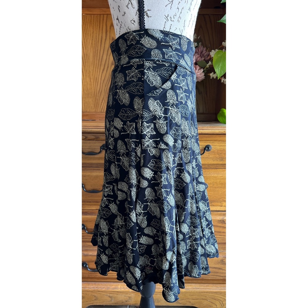 Effie's Heart Black Raspberry Print Cotton Jersey Flare Skirt Pockets Medium - Picture 4 of 9